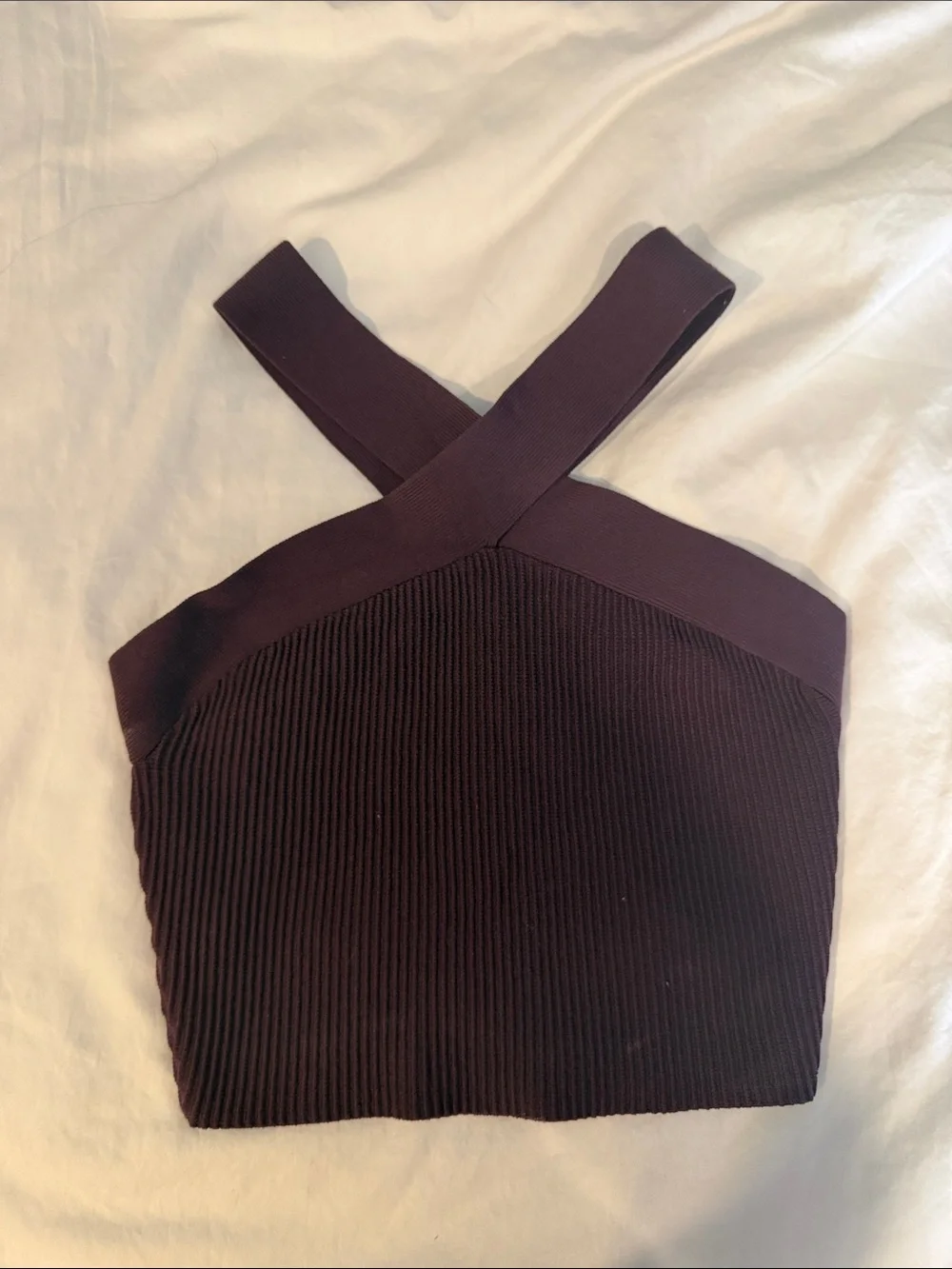 Aritzia Ribbed Cross-Strap Crop Top - Plum - Picture 1 of 3